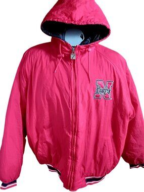 Nebraska Huskers XL Vintage Jacket 90's Big Red Hooded Bomber Puffer Embroidered